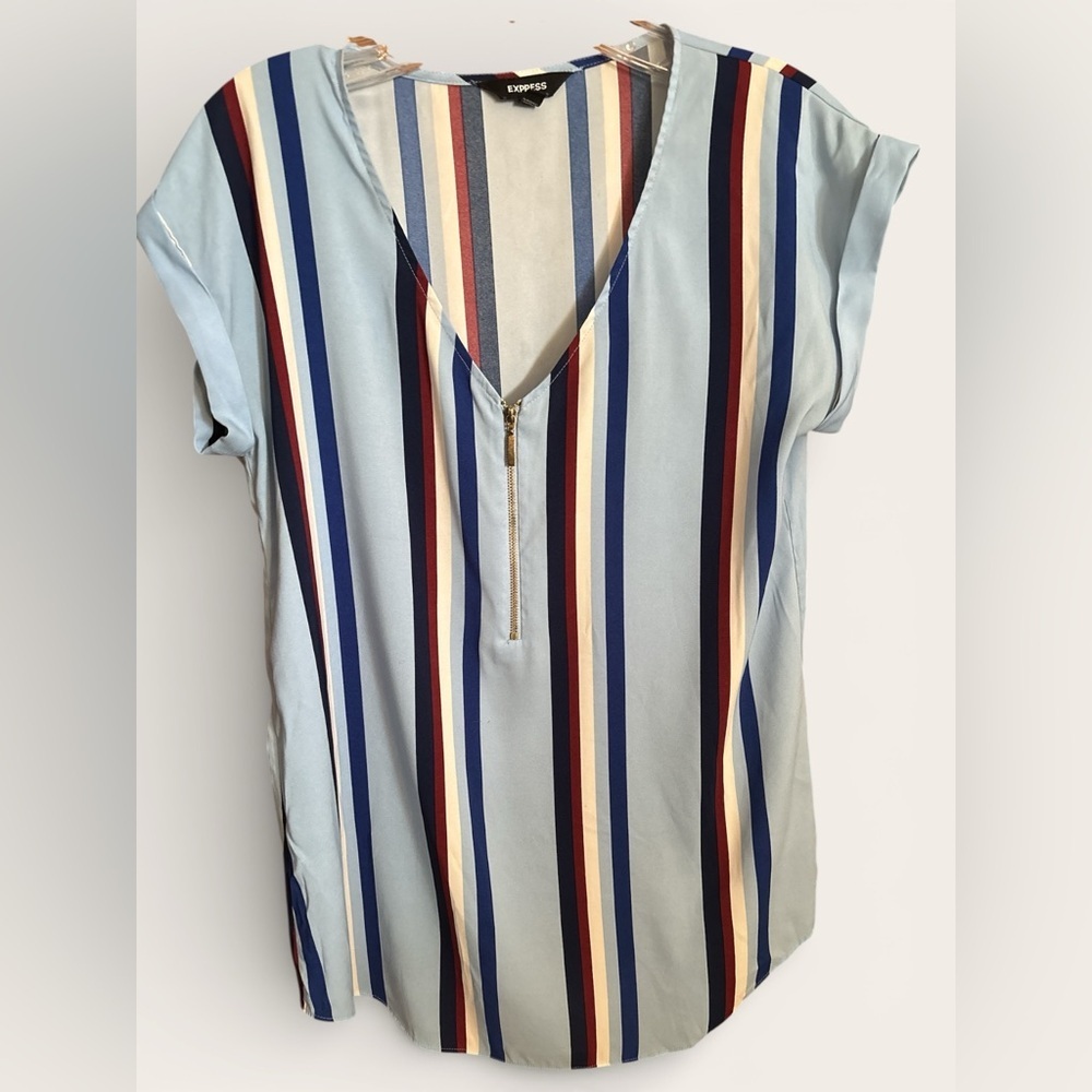 Express Multicolor Striped V-Neck Blouse